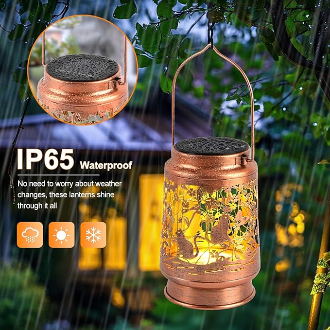 Solar Lanterns Outdoor Waterproof, Cat Garden Decor for Yard Porch Lawn Patio Pathway, Hanging Solar Lights Birthday Gifts for Women Mom Grandma Sister Friend