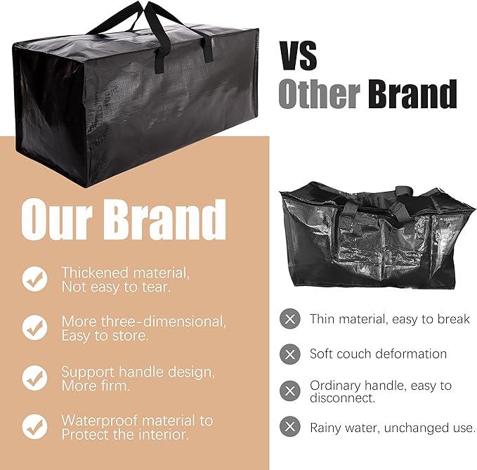 Heavy Duty Moving Bags with Backpack Straps and Strong Handles, Alternative to Moving Boxes and Storage Totes for Dorm Room Essentials, 12 Pack, Black