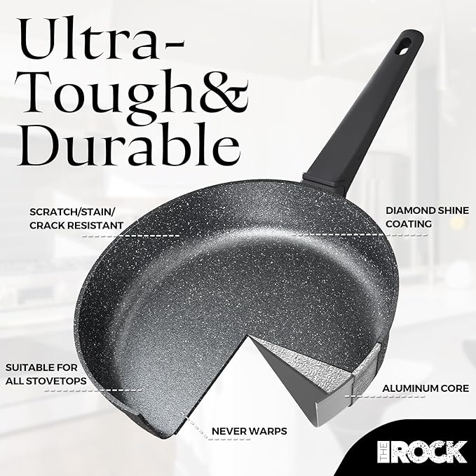 THE ROCK SOHO 8-Inch Non Stick Frying Pan – Nothing Sticks, Never Warps, Lasts Longer, Healthy Skillet with Heat-Resistant Handle, PFOA Free, Oven & Dishwasher Safe, Black