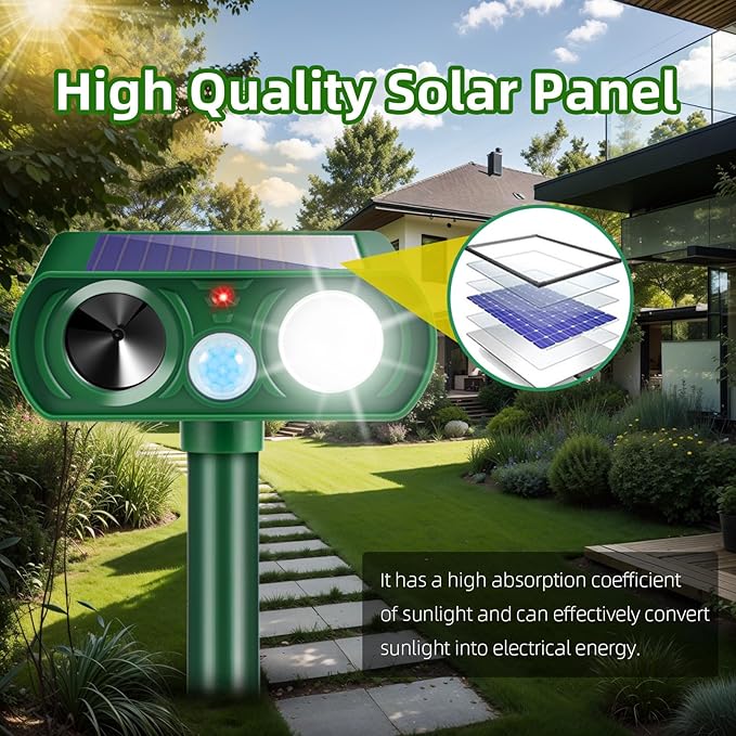 4Pack Solar Ultrasonic Animal Repellent Outdoor Deer Repellent Devices with Motion Detection&Flash Light Squirrel Cat Raccoon Rabbit Dog Deterrent,Keep Rodent Chipmunk Squirrel Away for Yard Garden