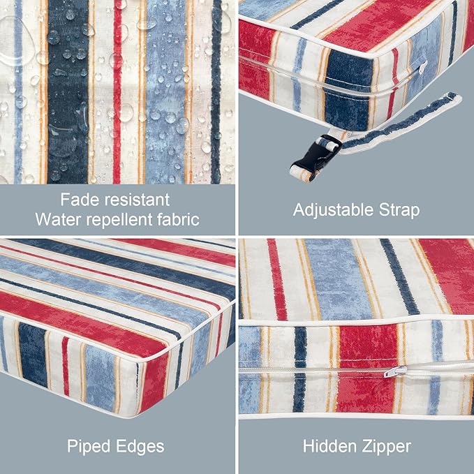 LVTXIII Patio Chair Cushions 22"x22"x3", Water-Repellent Outdoor Seat Cushions for Patio Furniture, Square Chair Pads with Ties for Home Garden Decoration, Set of 2, Stripe Red Blue