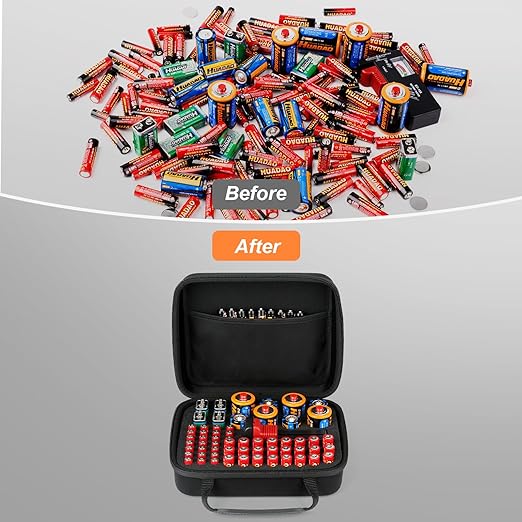 Battery Organizer, Battery Organizer Storage Case with Tester BT-168, Waterproof Battery Holder Box Holds, Battery Case Organizer 60+ AA AAA C D 9V Batteries (Batteries are Not Included)