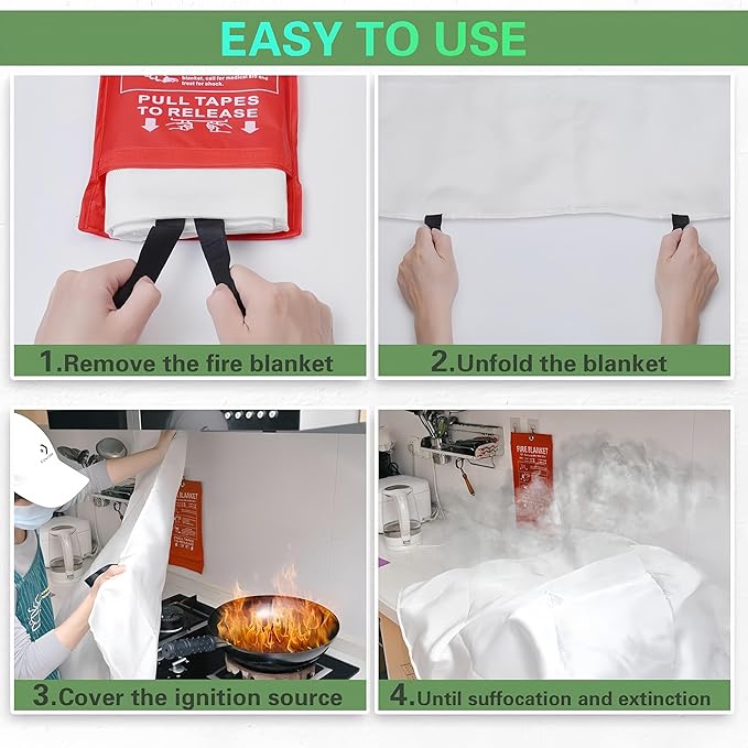 Fire Blanket,Fire Blankets Emergency for Home,39.4"x39.4" Emergency Fire Blanket for Kitchen Office School Warehouse Car Camping Grill Fireplace. (1 Pack)