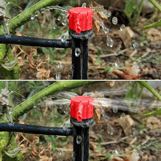 Drip Irrigation Emitters, 50Pcs Drip Irrigation Parts Drip Emitters for 1/4" Drip Irrigation Tubing, Adjustable 360 Degree Water Flow Drippers Spray Emitters for Flower Plant Watering System