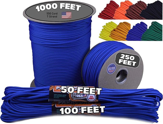 BORED? PARACORD! 550 lb Paracord - Ideal for Crafting, Camping, DIY Projects, Active & Military Outdoors - Strong Survival Rope - Tactical Parachute Cord Type III - Royal Blue 50 Feet