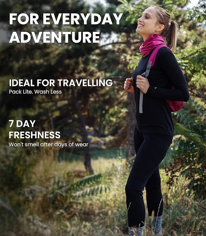 Merino.tech Merino Wool Base Layer Women Set - Heavyweight, Lite, Midweight Merino Thermal Underwear For Women Top, Bottom