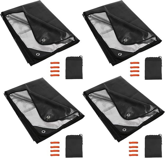 RedSwing 4 Pack Emergency Blankets, Waterproof Survival Thermal Tarp, Multipurpose Reflective Insulated All Weather Blankets for Camping Hiking, Black