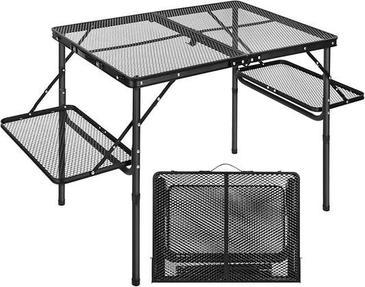 RedSwing Folding Grill Table with Extension Space, Adjustable Height Portable Large Stand Camp Table for Outdoor Indoor Camping Picnic BBQ, Black with Side Panels