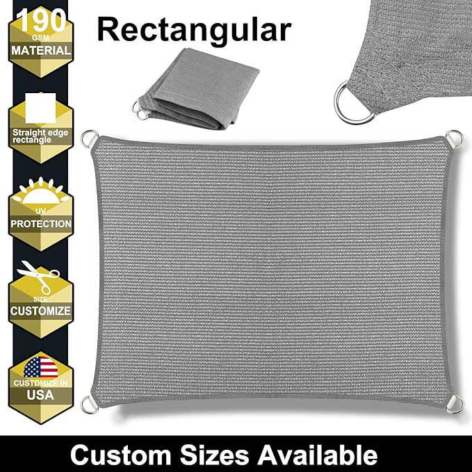 10' x 19' Grey Outdoor Sun Shade Sail Canopy ??UV Resistant Permeable Awning Fabric for Patio, Garden, Backyard, Pergola, Carport, Lawn Shelter Cover