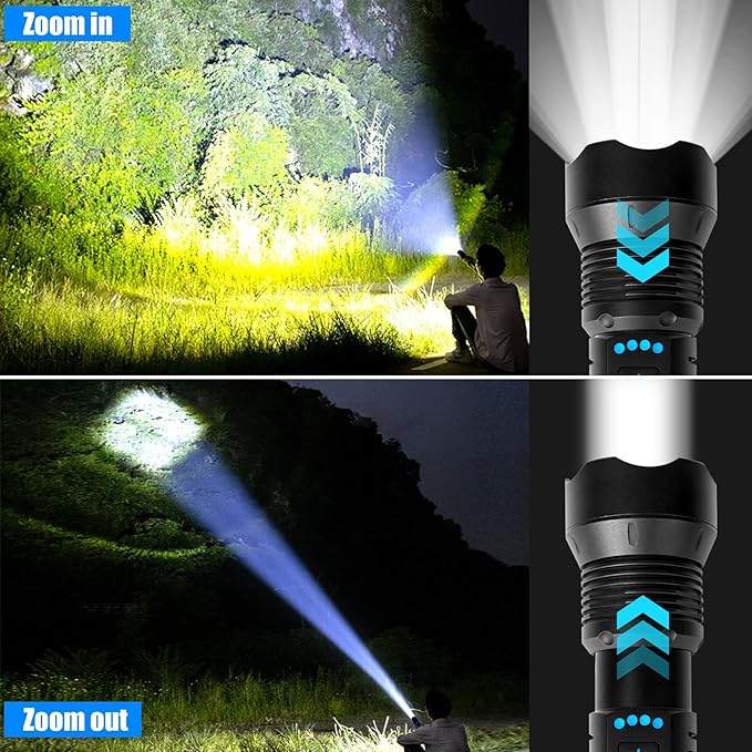 Foleto Rechargeable LED Flashlights High Lumens,Super Bright Flashlight, Powerful Tactical Handheld Flash Light, 5 Modes Zoomable Waterproof Flash Lights for Camping, Emergency