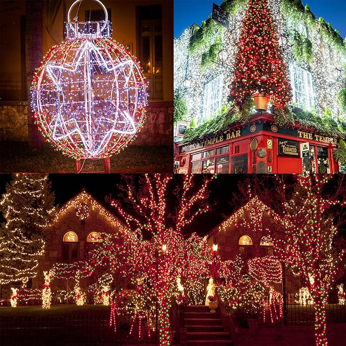HOME LIGHTING 66ft Christmas Decorative Mini Lights, 200 LED Green Wire Fairy Starry String Lights Plug in, 8 Lighting Modes, for Indoor Outdoor Xmas Tree Wedding Party Decoration (Red & Green)
