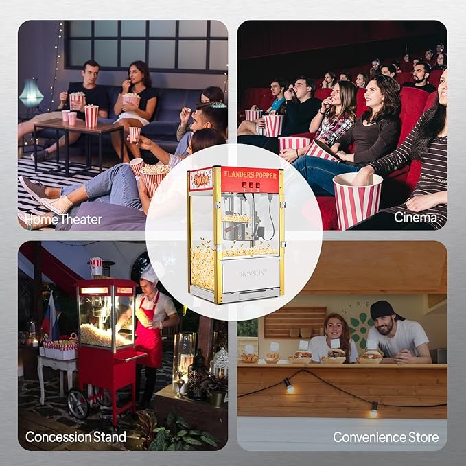 ROVSUN Popcorn Machine with 12 Ounce Kettle Makes Up to 80 Cups ETL Certified, Countertop Popcorn Maker Commercial Popcorn Machine w/Stainless Steel Scoop, Oil Spoon & 3 Popcorn Cups for Home Theater