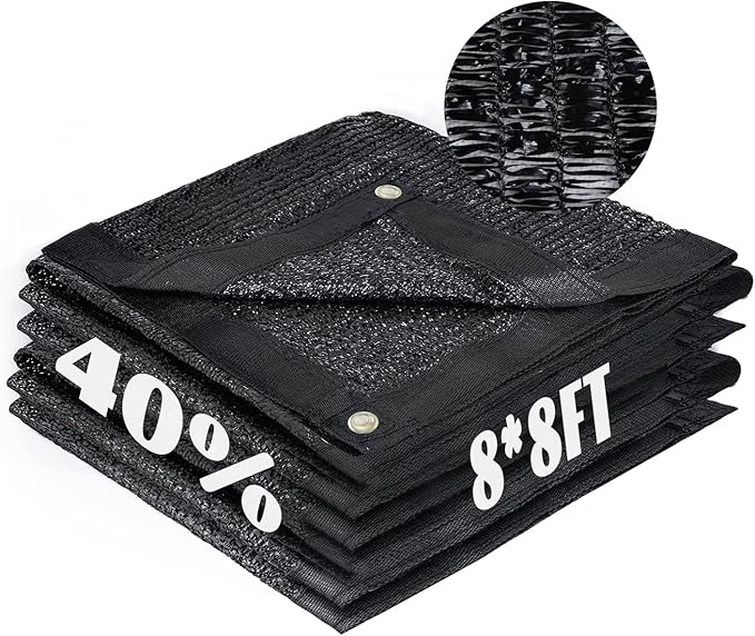 Cool Area 40% Sun Shade Cloth Mesh Tarp with Grommets for Plant Cover 8x8ft Patio Canopy Garden Pergola Blackhouse Car Barn Kennel Black