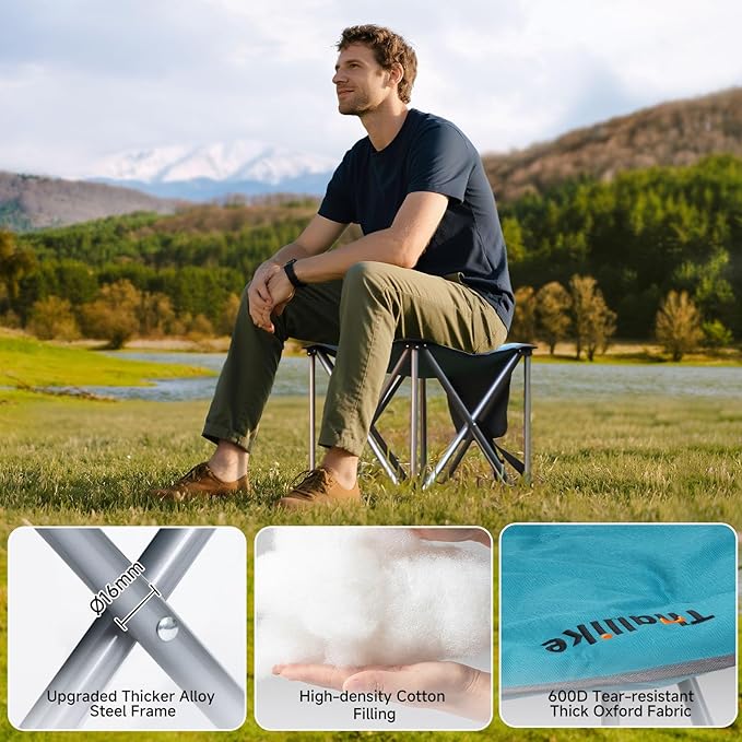 Upgraded Padded Camping Stool with Storage Bag 18 Inch Oversized Folding Foot Rest Portable Heavy Duty Camp Stool Supports 450LBS with 4 Reinforced Steel Tubes for Outdoor Hiking Fishing Lawn Travel