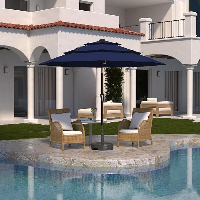 Kingdura 9ft 3-Tier Patio Umbrella, Outdoor Table Umbrella with Easy Crank & Tilt, 8 Reinforced Ribs, UV Protection for Deck, Pool, Market, Backyard (Navy blue)