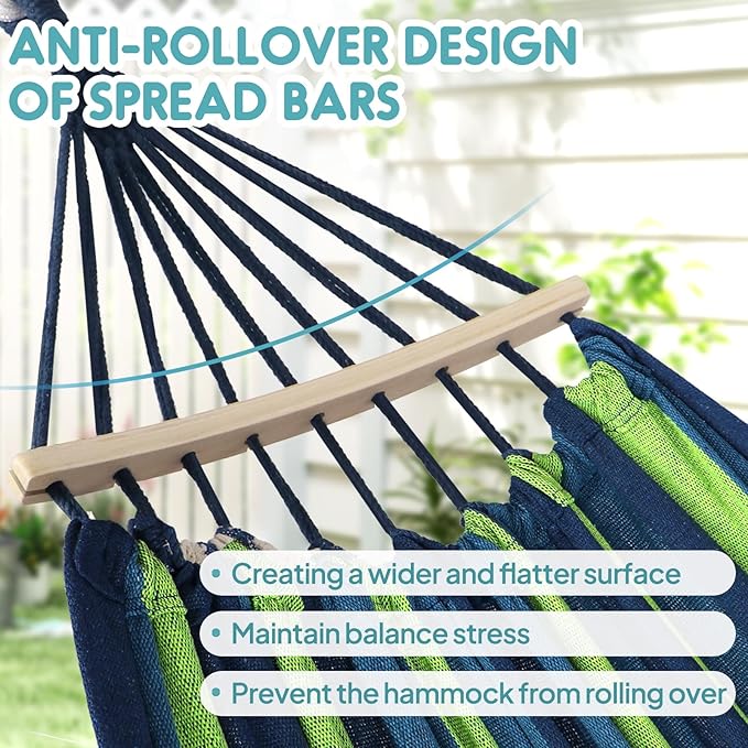 Anyoo Garden Cotton Hammock Comfortable Fabric Hammock with Spreader Bar Sturdy Hammocks Up to 450lbs Portable Lightweight Hammocks with Travel Bag for Camping Outdoor/Indoor Patio Backyard