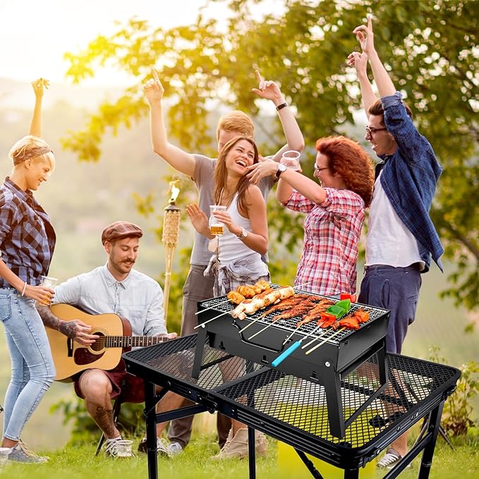 BRIAN & DANY Camping Table Folding Grill Table, Small Foldable Table Height Adjustable, Portable Metal Picnic Table for Outdoor, Black, 2x1.3FT