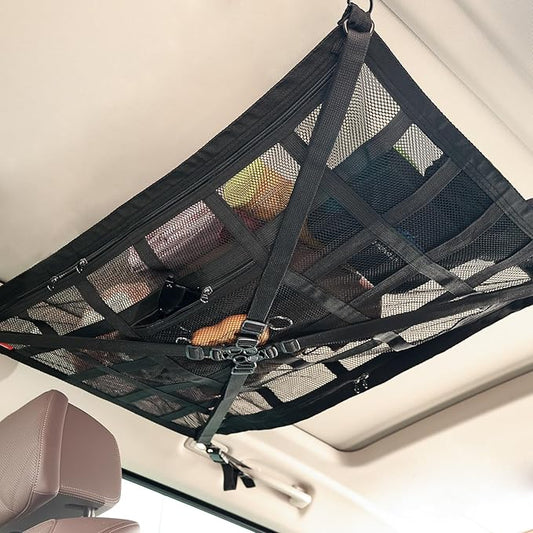 Universal Car Ceiling Cargo Net Pocket (20x31x37 Inch) - Overhead Storage Organizer for SUV, Truck, Camping & Road Trips - Durable Mesh Interior Accessories for Travel Gear