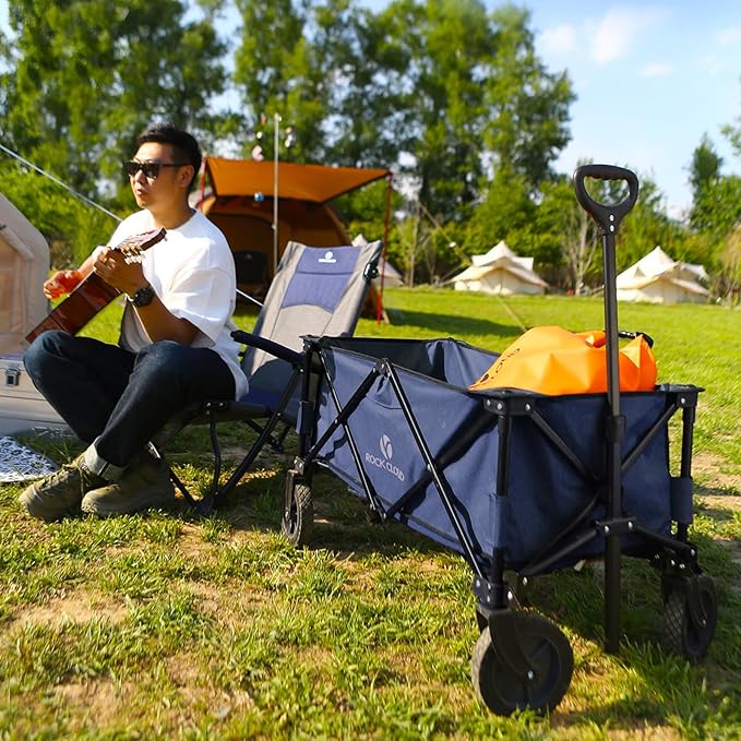 ROCK CLOUD Folding Wagon Cart Utility Outdoor Camping Carry Cart Heavy Duty Portable Collapsible Garden Cart with Universal Wheels and Adjustable Handle for Outdoor Camping Beach Sports