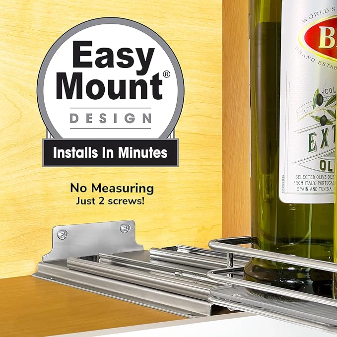 LYNK PROFESSIONAL® Pull Out Spice Rack Organizer for Inside Kitchen Cabinets - 8-1/4 inch Wide - Slide Out Drawer – Chrome Sliding Spice Cabinet Organization Shelf Racks - 1 Tier