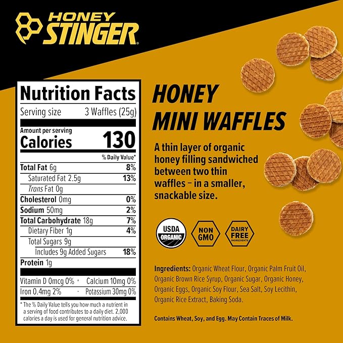 Honey Stinger Organic Mini Honey Waffles, Energy Stroopwafel for Exercise, Endurance and Performance, Sports Nutrition for Home & Gym, Pre and Post Workout, 5 Bags, 26.5 Ounce