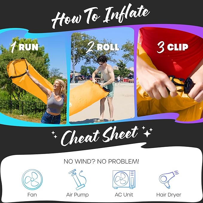 Nevlers Inflatable Lounger | 210T Polyester Inflatable Chair | No-Pump Blow Up Couch | Camping Couch Air Sofa Bed w/ 450 lbs. Cap., Pockets & Matching Bag | Use as Inflatable Couch for Adults & Kids