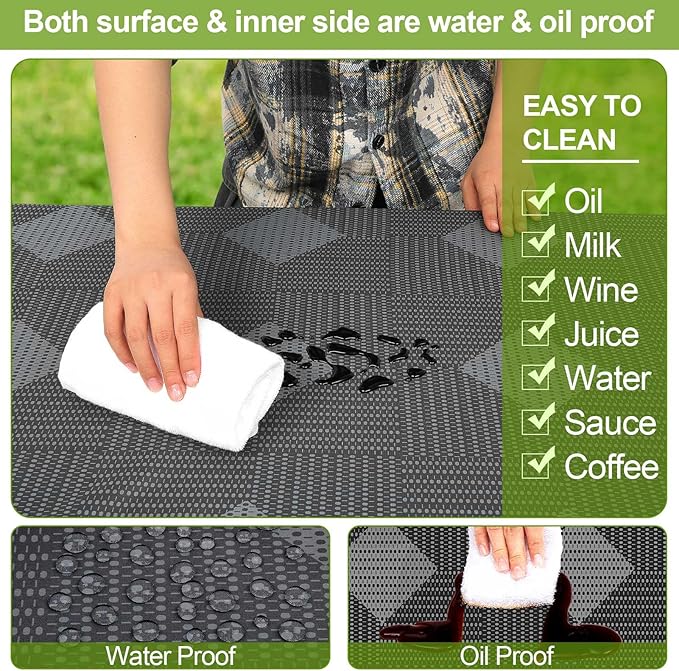 Picnic Table Cover with Bench Covers Camping Essentials Waterproof Windproof Camping Tablecloth with Drawstring Bag, Fitted Rectangle Tables and Seats, 72in, Grey Plaid