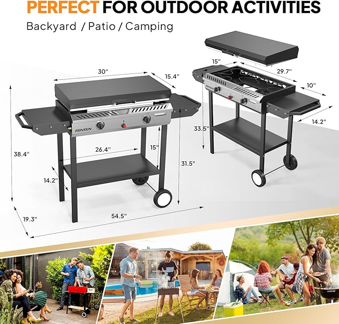 ROVSUN 2 Burner Outdoor Propane Gas Stove with Auto-ignition, Regulator & Shelf, 150,000 BTU Powerful Stand Cooker for Backyard Patio Cooking Home Brewing Canning Turkey Frying