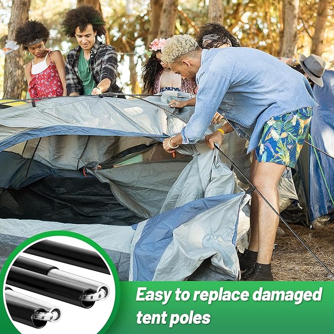 Aluminum Tent Poles Replacement - Pre-Assembled Tent Poles Stakes, Fits Both Female and Male Ends - Lightweight Tent Pole Repair Kit for Hiking Camping Backpacking Tent, 16FT 3IN
