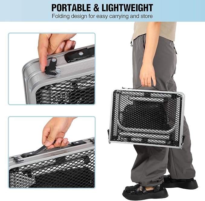 RedSwing Folding Grill Table, Lightweight Height Adjustable Aluminum Table with Mesh Desktop and Mesh Bag for Outdoor Camping Picnic BBQ, 2 Feet, Sliver