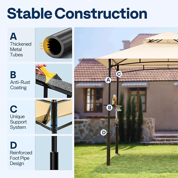 VIVOHOME Grill Gazebo Outdoor BBQ Patio Canopy Tent with Double Tiered Vented Top & 2 Side Shelves, Beige