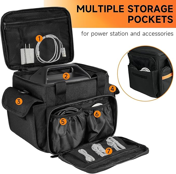 Carrying Case Compatible with Jackery Explorer 240/300/160/GOLABS R300/Anker 521 Portable Power Station,Waterproof Travel Storage Bag with Multiple Pockets for Charging Cable and Accessories(Bag Only)