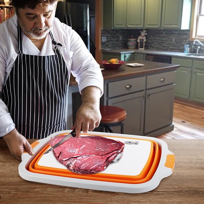 Tiawudi Large Collapsible BBQ Prep Tub with Lid(4.22 Gal/16L), Foldable Camping Sink with Colander, Cutting Board, Dish Basin for Kitchen, Bowl, Vegetable and Fruit, Storage Basket for Picnic