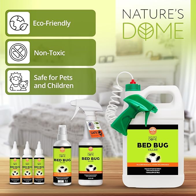 Nature's Dome Bed Bug Spray – 100% Kill Rate, Natural Bed Bug & Mite Killer, Destroys Eggs, Kills Resistant Strains, Long-Lasting Protection, Safe for Home Use (3.4 Fl Oz (Pack of 1))
