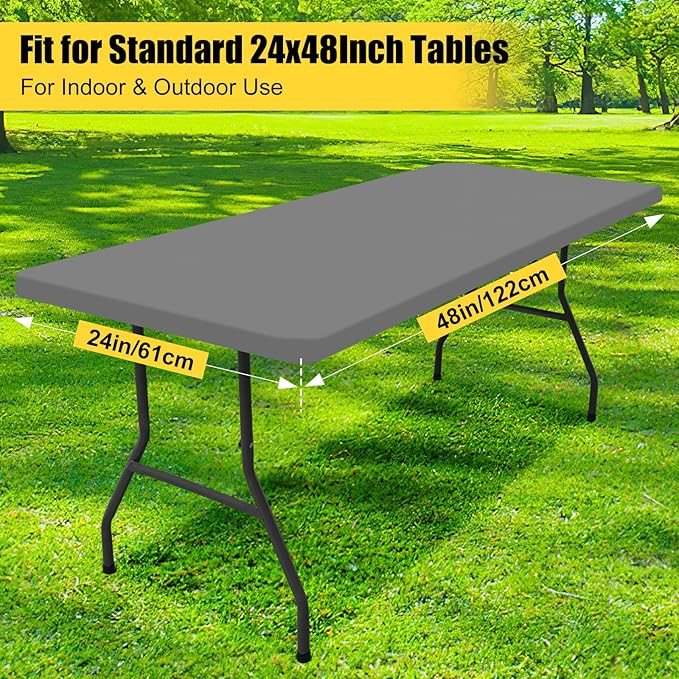 Smiry 2 Pack Rectangle Picnic Table Cloth, Waterproof Elastic Fitted Tablecloths, Washable Polyester Rectangular Patio Table Cover for Camping, Indoor and Outdoor (Grey, 24"x48")