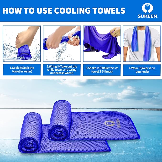Sukoon Cooling Towel - Bulk Chilly Ice Towel (40"x12"), Soft Microfiber for Yoga, Sport, Running, Gym, Camping & More Activities