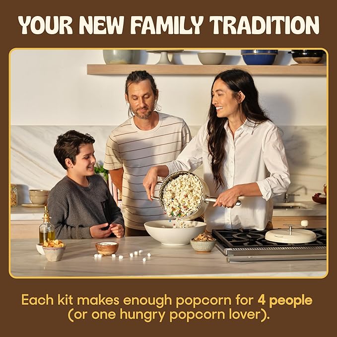 Popsmith Starter Bundle in Cream - 6 Quart Stovetop Popcorn Machine with 5 Movie Theater Popcorn & 5 Kettle Corn Popcorn Kits - Stainless Steel Popcorn Maker Compatible with All Stovetops