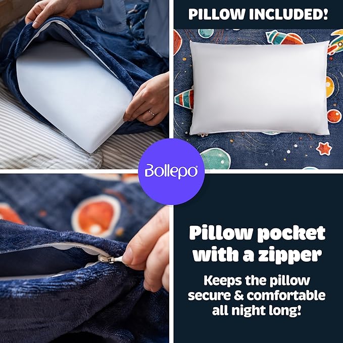 Kids Sleeping Bag for Boys & Girls - Glow in The Dark for Ages 3+, Large With Pillow Pocket, Extra Soft Toddler Blanket (66" x 33")