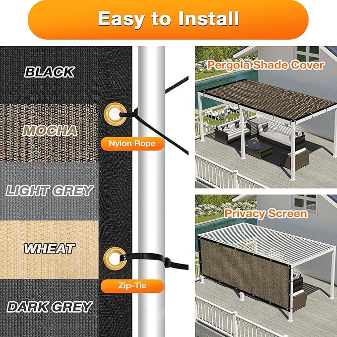 Artpuch Outdoor Pergola Shade Cover 14x14 FT Sun Shade Cloth with Grommets Mocha 90% UV Protection Canopy Patio Privacy Screen (Customized Available)