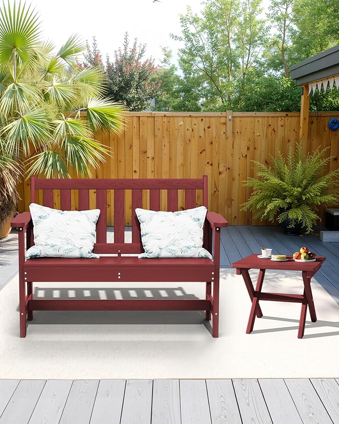 SERWALL Folding Adirondack Side Table, HDPE Small Outdoor Table, No Assembly Required End Table for Backyard Pool Porch Garden Lawn, Red