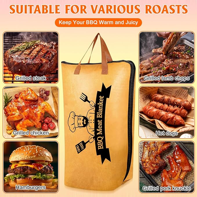 BBQ Blanket for Resting Meat, Meat Resting Blanket for Grilling Accessories, Reusable Smoker Grilling Meat Insulated Resting Bag with Wide Mouth for Large Brisket/Beef/Steaks (Regular 21in)