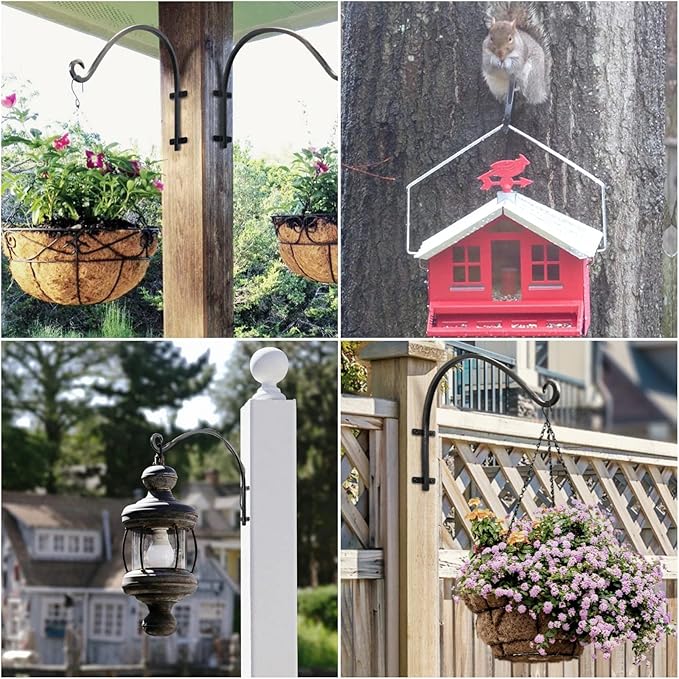 4Pack Heavy Duty Plant Hanger, 16inch Outdoor Hanging Plant Bracket, 60lbs Bearing Capacity Metal Wall Flower Pot Hanger Hooks, Wall Hanging Hooks for Wind Chimes, Bird Feeders, Lanterns