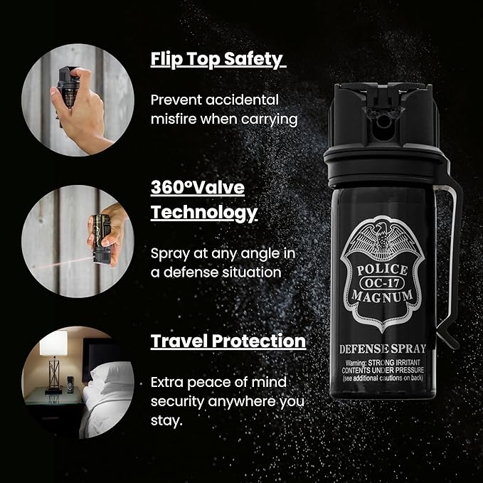 POLICE MAGNUM Pepper Spray Self Defense- Max Strength- 16ft Range- Portable Law Enforcement Unit - Made in The USA - 1 Pack 2oz Flip Top
