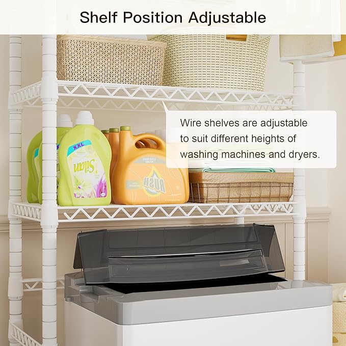 Ulif U11 Medium Over Washer and Dryer Shelves, 3 Tiers Laundry Room Storage and Organizer Standing Shelf, Metal Freestanding Clothes Drying Rack, 31.1”W x 19.7”D x 77.6”H, White