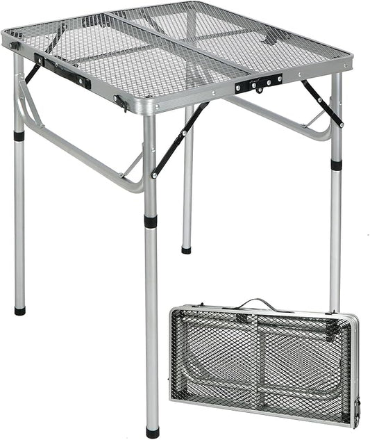 RedSwing Portable Grill Table for Outside, Aluminum Folding Grill Stand Table for Outdoor Camping Picnic BBQ, Lightweight Adjustable Height, 24"x24"x9.8"/27" Sliver