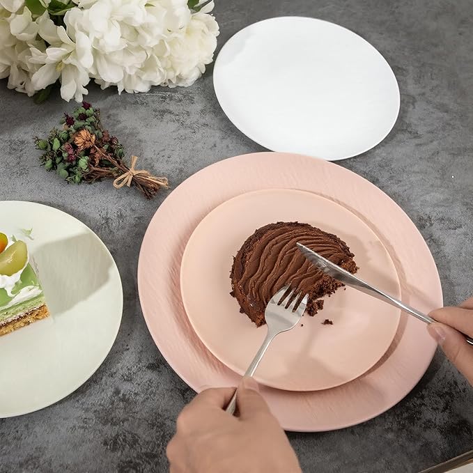 WONDERFUL 32pcs Pink Plates - Reusable Pink Plastic Plates Unbreakable and Reusable Plate Dishwasher safe Dishes Set Includes:16 Dinner 10" and 16 Dessert Plate 7.3" for Wedding Bridal Shower Camping