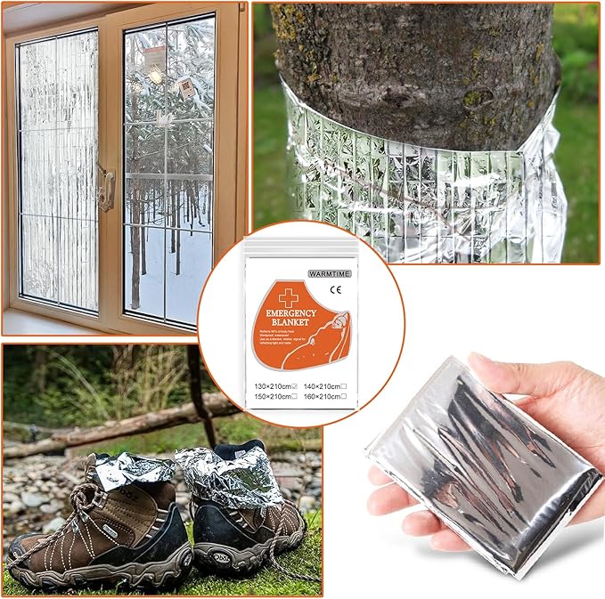 24 Pack Emergency Mylar Blankets, Survival Thermal Blanket for Rescue, First Aid Silver Foil Blanket Bulk, Safety Winter Heat Reflective Aluminum Blankets for Hiking, Camping, Marathons Outdoor