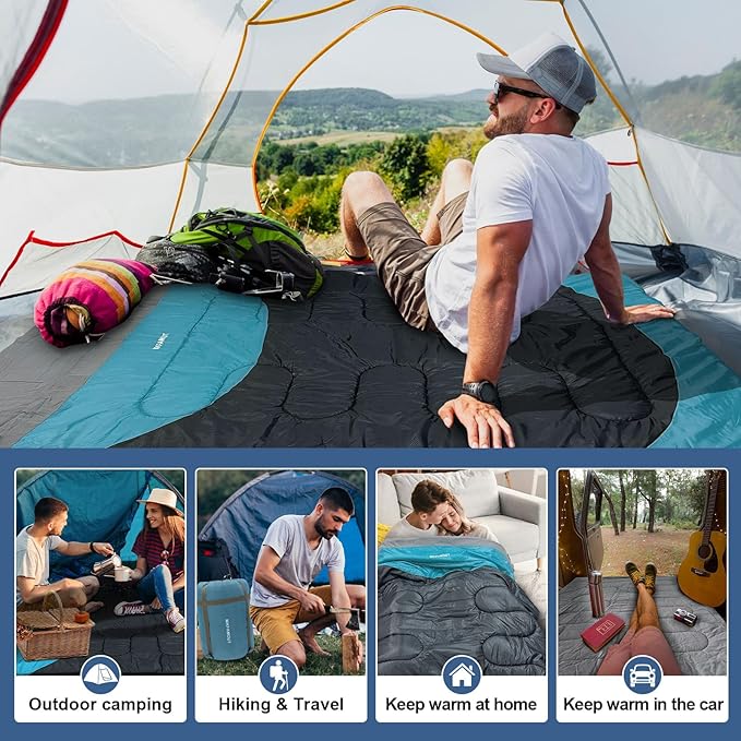 Double Sleeping Bag for Adults Machine Washable 2 Person Camping Sleeping Bag Queen Size Waterproof with Compression Sack for Cold Weather 3-4 Seasons