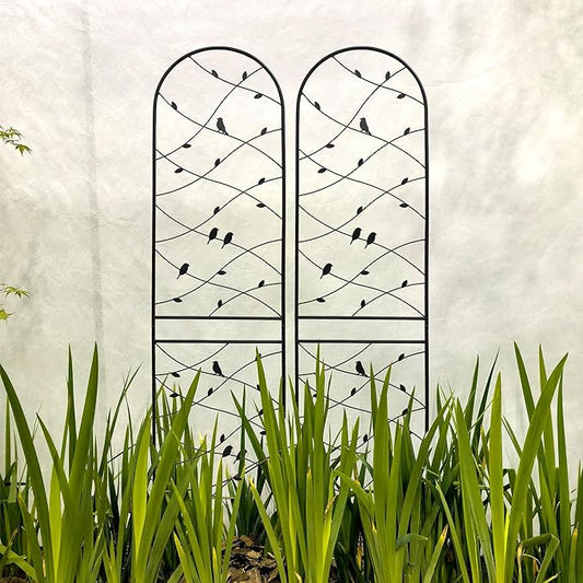 Metal Garden Trellis Rustproof Trellis for Climbing Plants Outdoor Flower Support Bird Deco (Black-2 Pack, 86.7"x19.7")