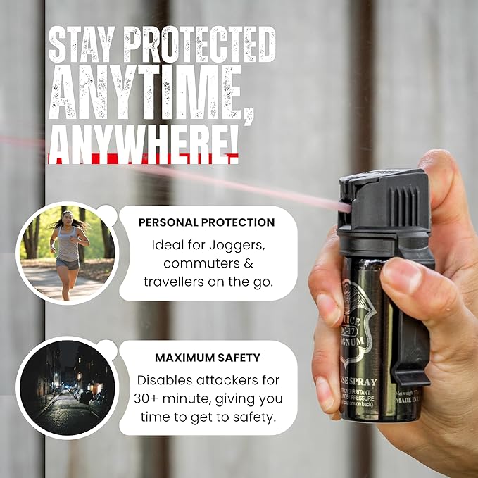 POLICE MAGNUM Pepper Spray Self Defense- Max Strength- 16ft Range- Portable Law Enforcement Unit - Made in The USA - 1 Pack 2oz Flip Top